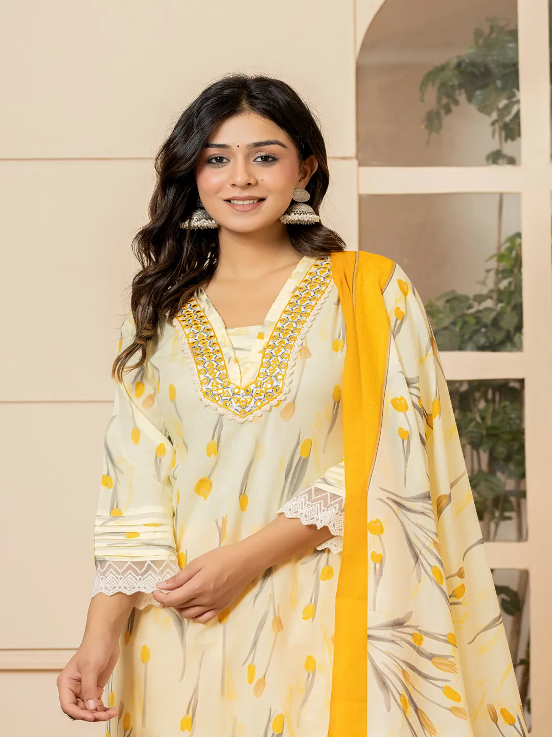 cotton yellow kurta dupatta setoffline_sku-13-Yufta Store-7045SKDYLM