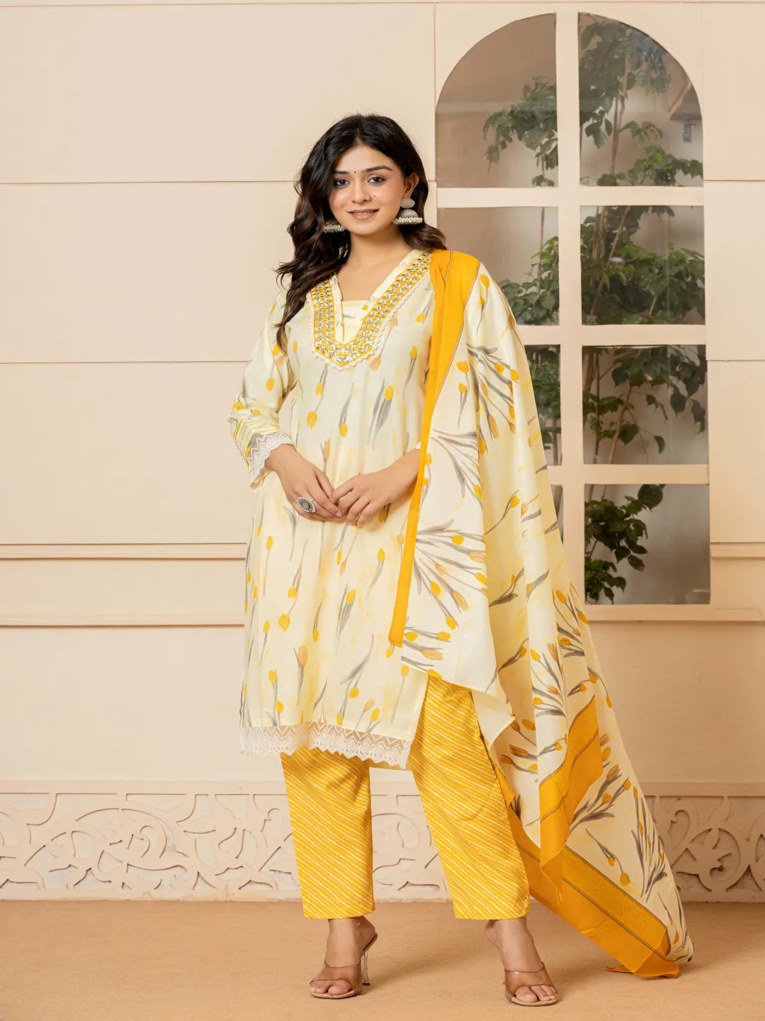 cotton yellow kurta dupatta setoffline_sku-13-Yufta Store-7045SKDYLM