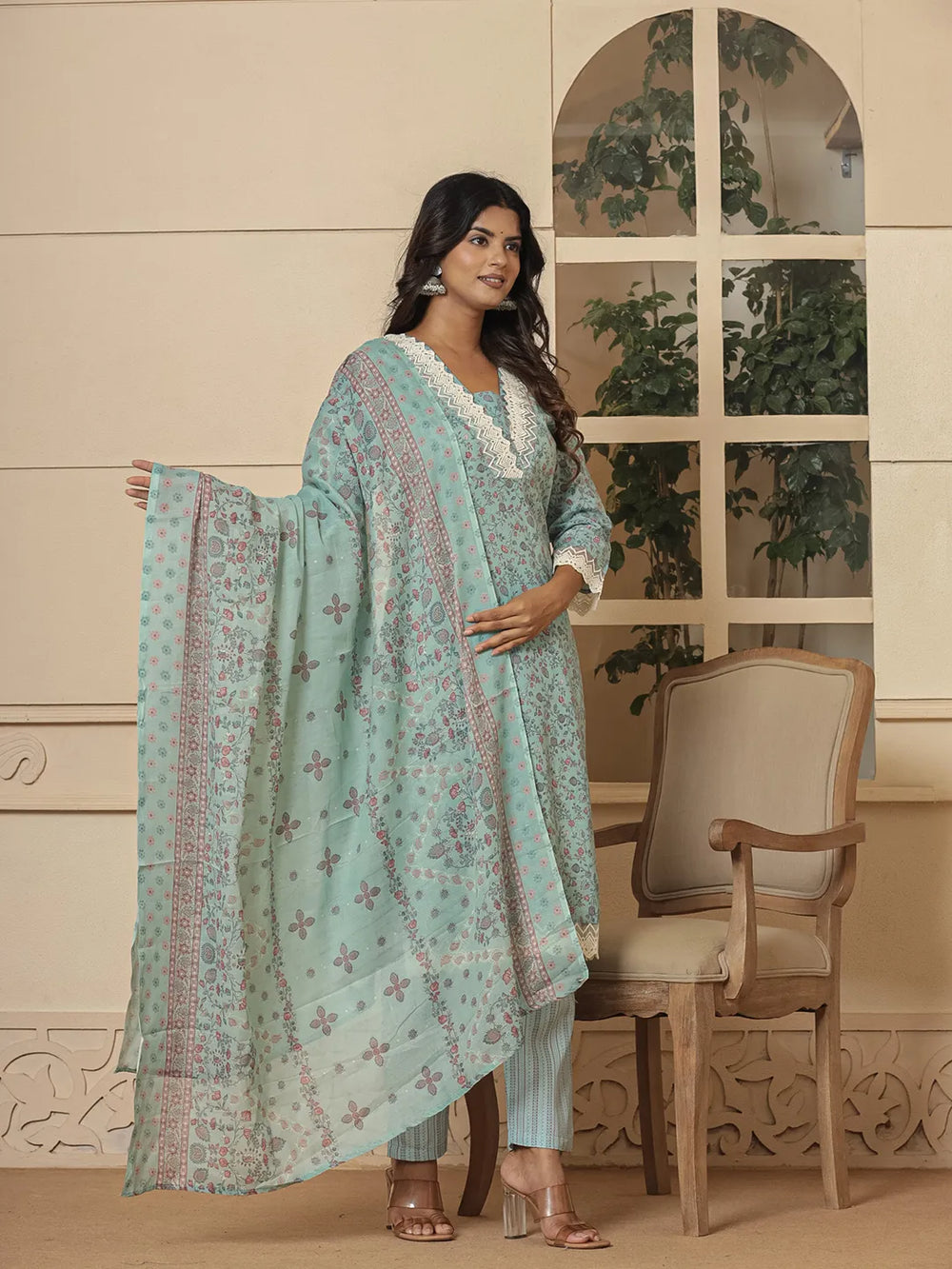 cotton blue mirror_work kurta dupatta setoffline_sku-56-Yufta Store-7046SKDBLM