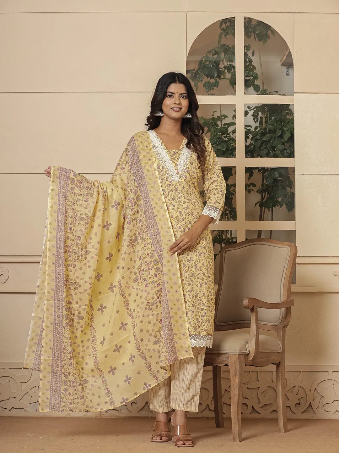 cotton yellow mirror_work kurta dupatta setoffline_sku-59-Yufta Store-7046SKDYLM