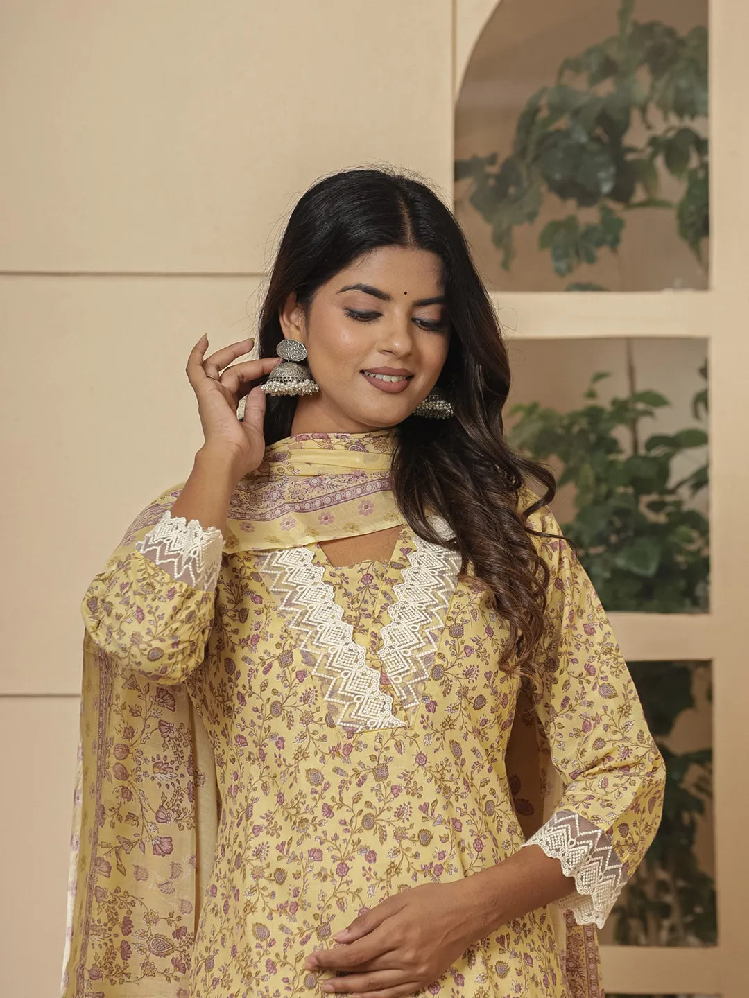 cotton yellow mirror_work kurta dupatta setoffline_sku-59-Yufta Store-7046SKDYLM