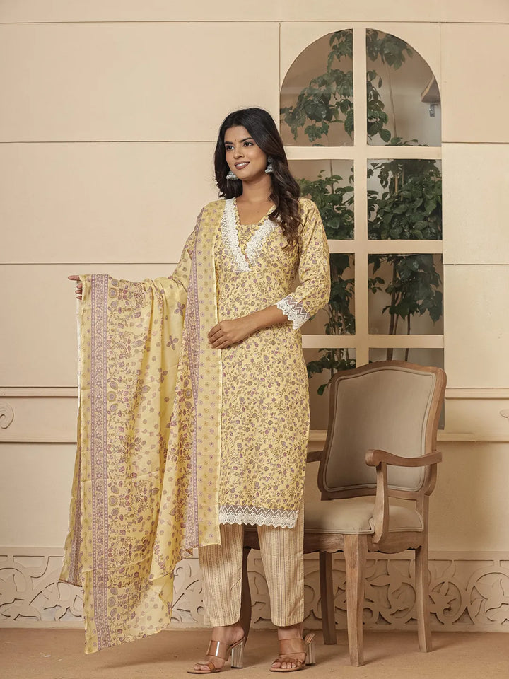 cotton yellow mirror_work kurta dupatta setoffline_sku-59-Yufta Store-7046SKDYLM