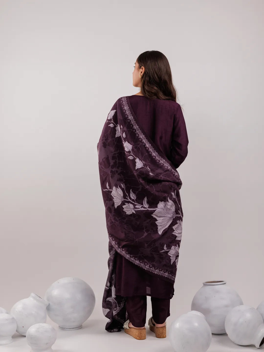 Purple Pure Uppada Silk Embroidered Kurta Dupatta Set-Yufta Store-7064SKDPRS