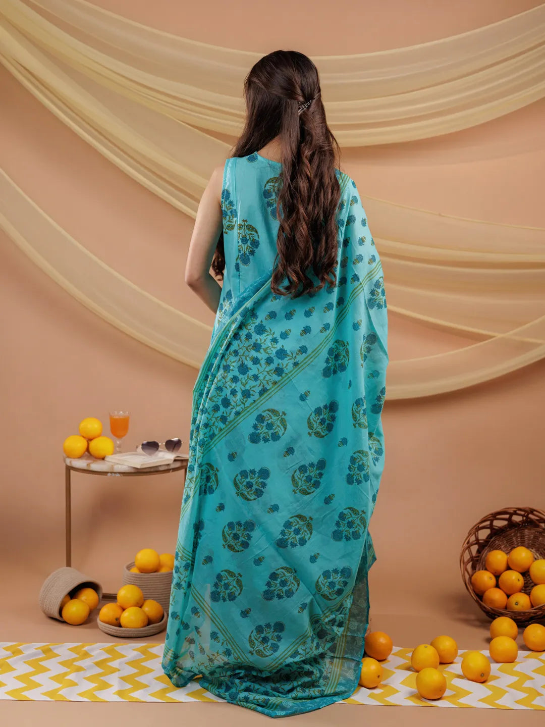 Blue Floral Print Pure Cotton A-Line Kurta Dupatta Set-Yufta Store-7065SKDBLS