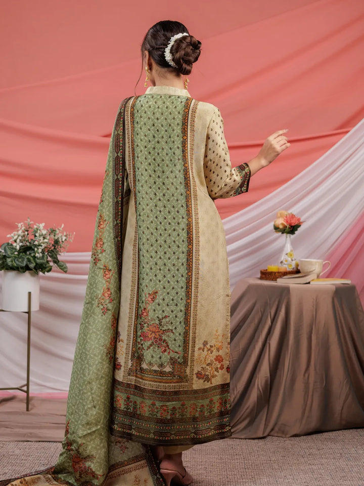 Green And Cream Pure Shimmer Tissue With Pure Viscose Trouser And Shimmer Dupatta-Yufta Store-7075SKDGRS