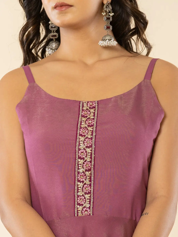 Purple Shoulder Straps Neck Sleeveless Regular Thread Work Kurta With Sharara With Dupatta Set