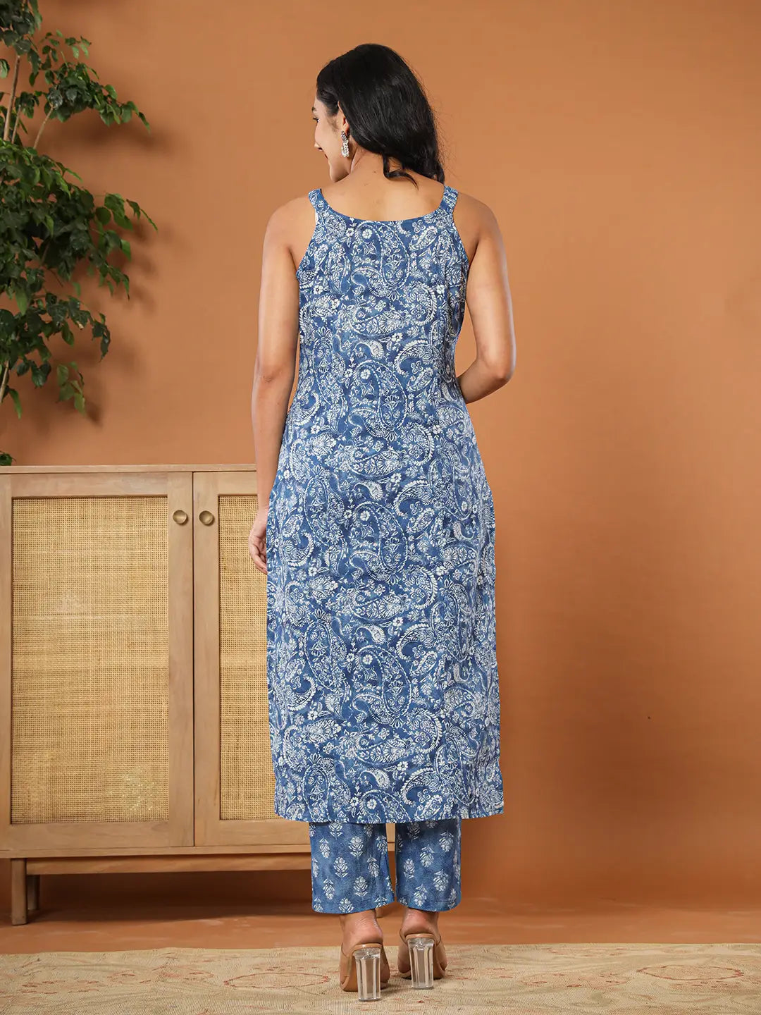 Blue Cotton Strappy Kurta Dupatta Set-Yufta Store-7139SKDBLS