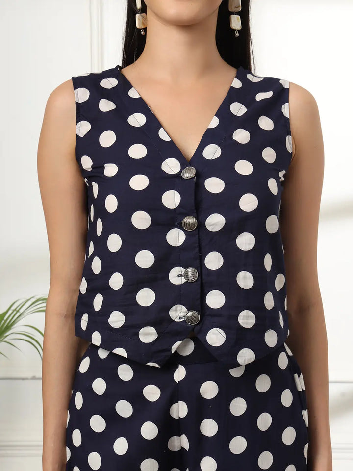 Blue Cotton Polka Dot Waistcoat Co-Ord