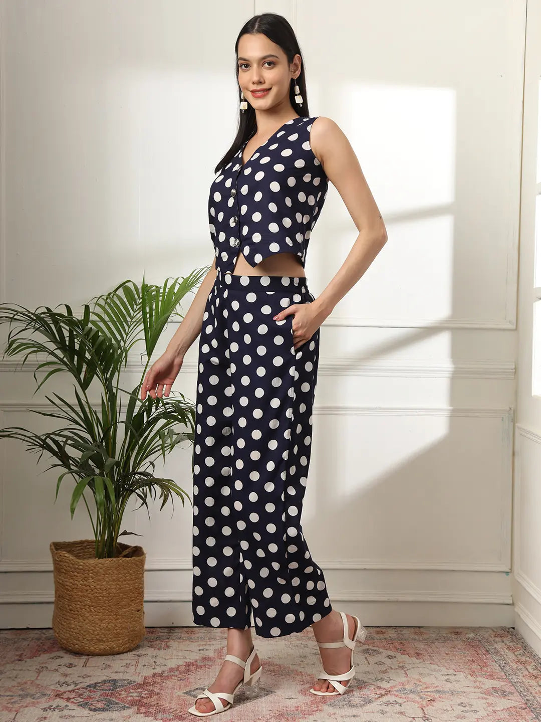 Blue Cotton Polka Dot Waistcoat Co-Ord