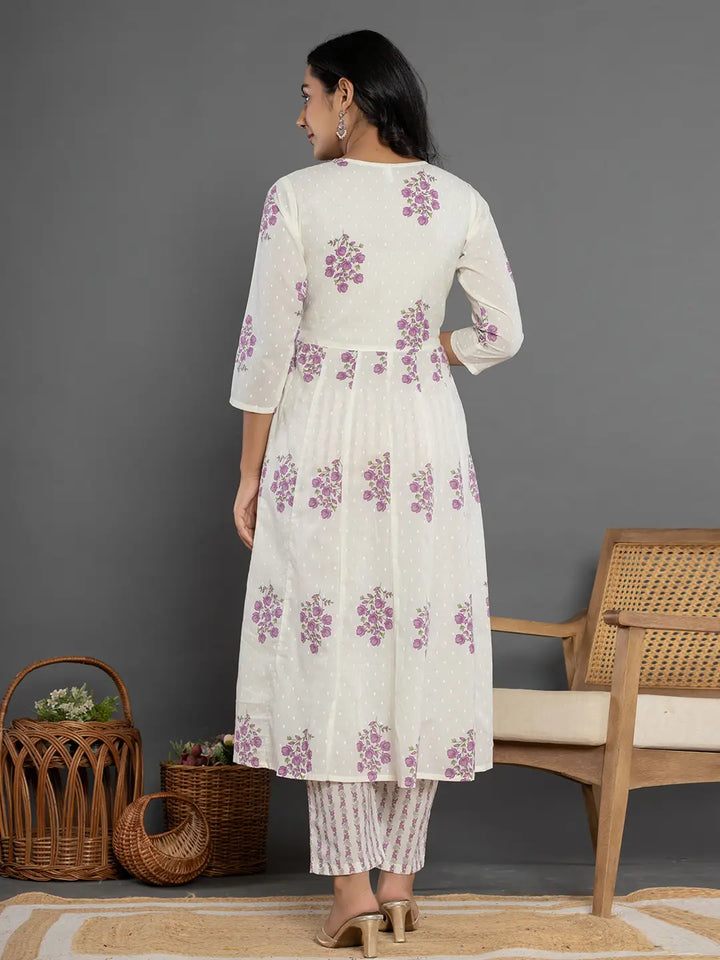 Purple & White Gota_Patti Cotton Anarkali Kurta Dupatta Pant Set-Yufta Store-7163SKDPRS