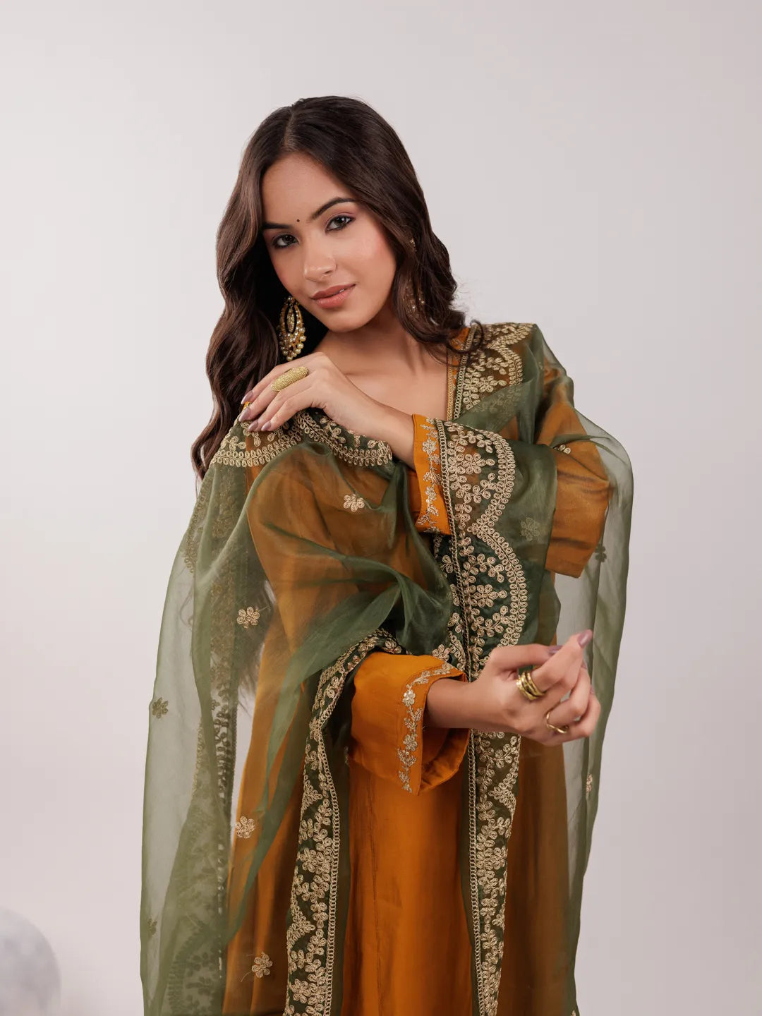 Mustard Silk Embroidered Kurta Dupatta Set-Yufta Store-7175SKDMSS