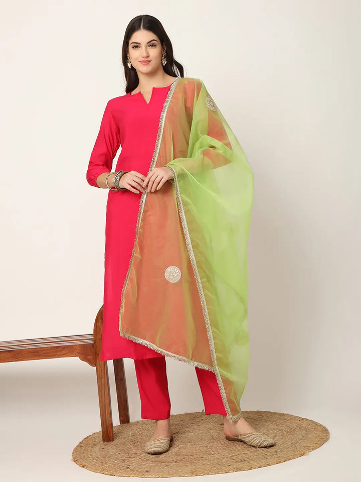 Pink Straight Solid Kurta Dupatta Set