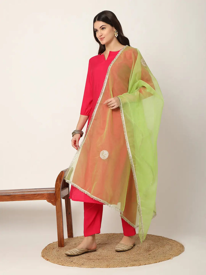 Pink Straight Solid Kurta Dupatta Set