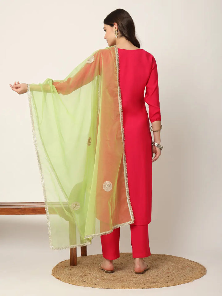 Pink Straight Solid Kurta Dupatta Set