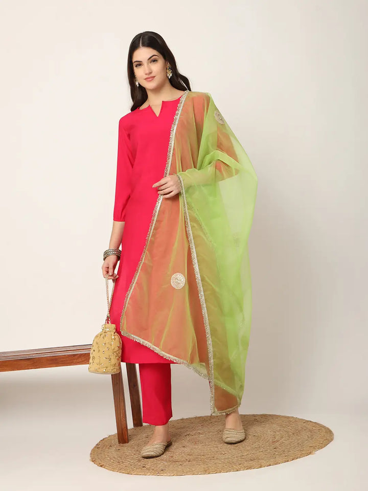 Pink Straight Solid Kurta Dupatta Set