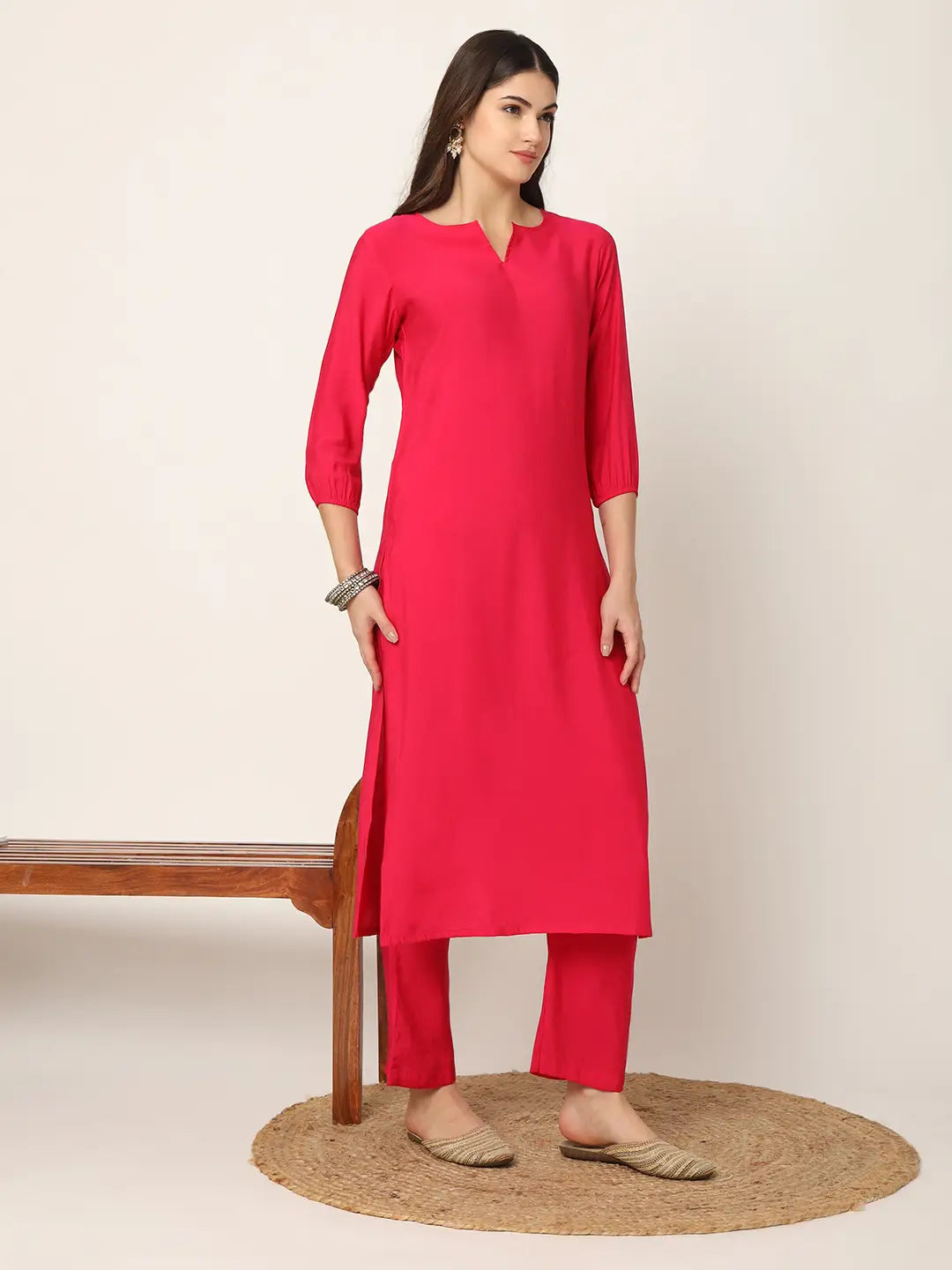 Pink Straight Solid Kurta Dupatta Set