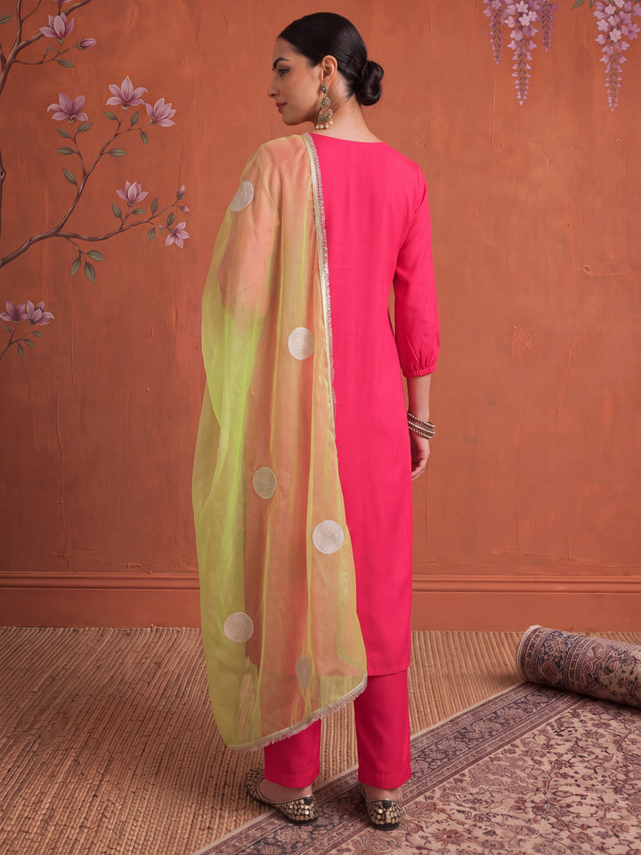 Pink Straight Solid Kurta Dupatta Set