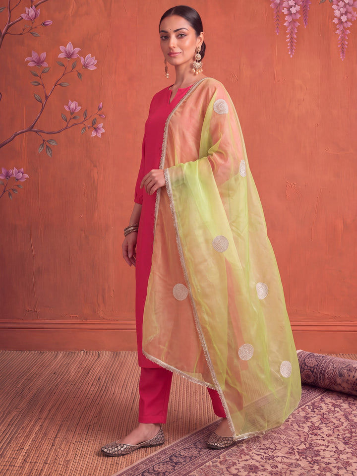 Pink Straight Solid Kurta Dupatta Set