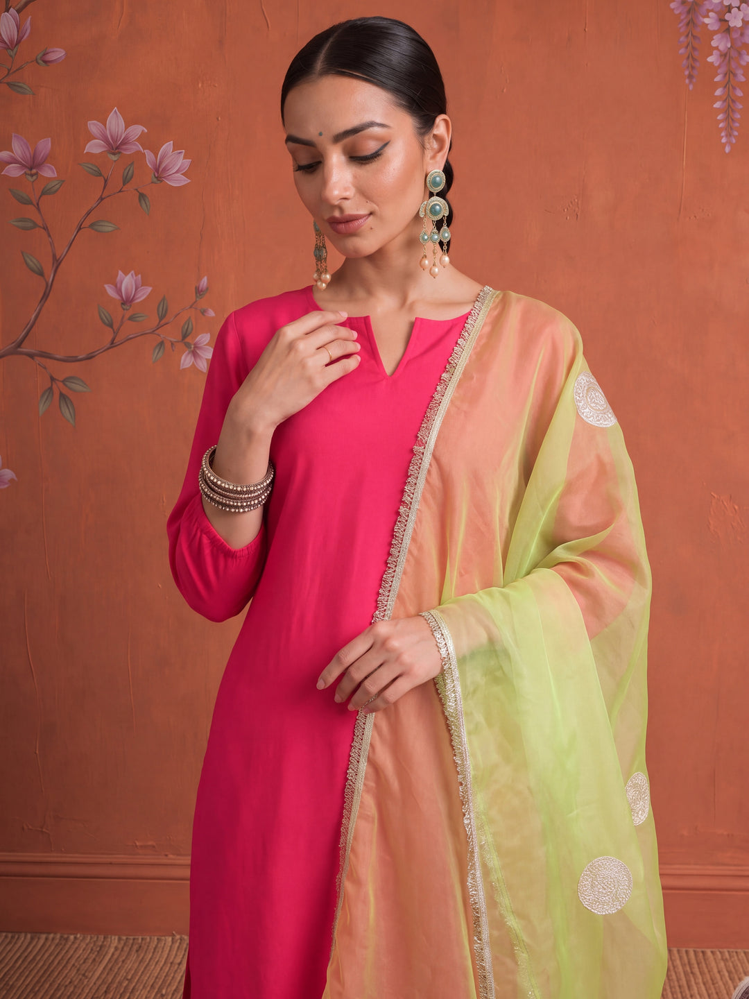 Pink Straight Solid Kurta Dupatta Set