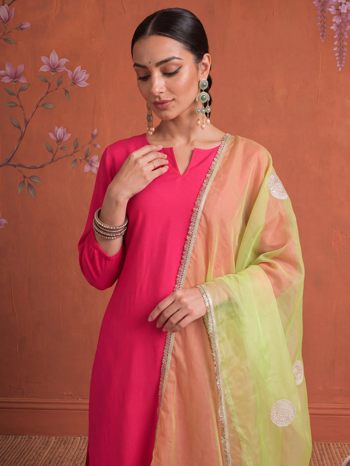Pink Straight Solid Kurta Dupatta Set