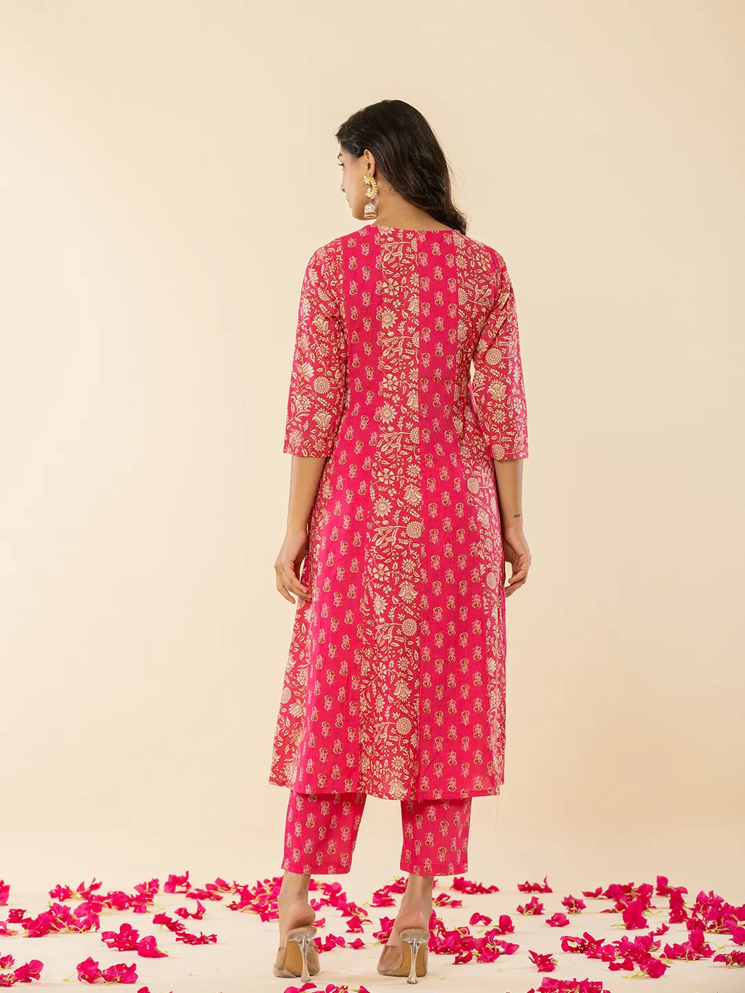 Pink Cotton Embroidered Anarkali Kurta Dupatta Set-Yufta Store-7209SKDPKS