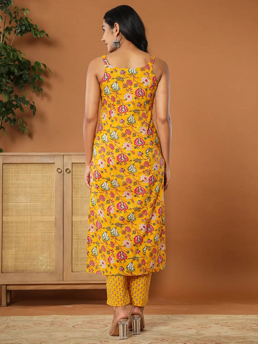 Mustard Cotton Sleeveless Kurta Dupatta Set-Yufta Store-7213SKDMSS