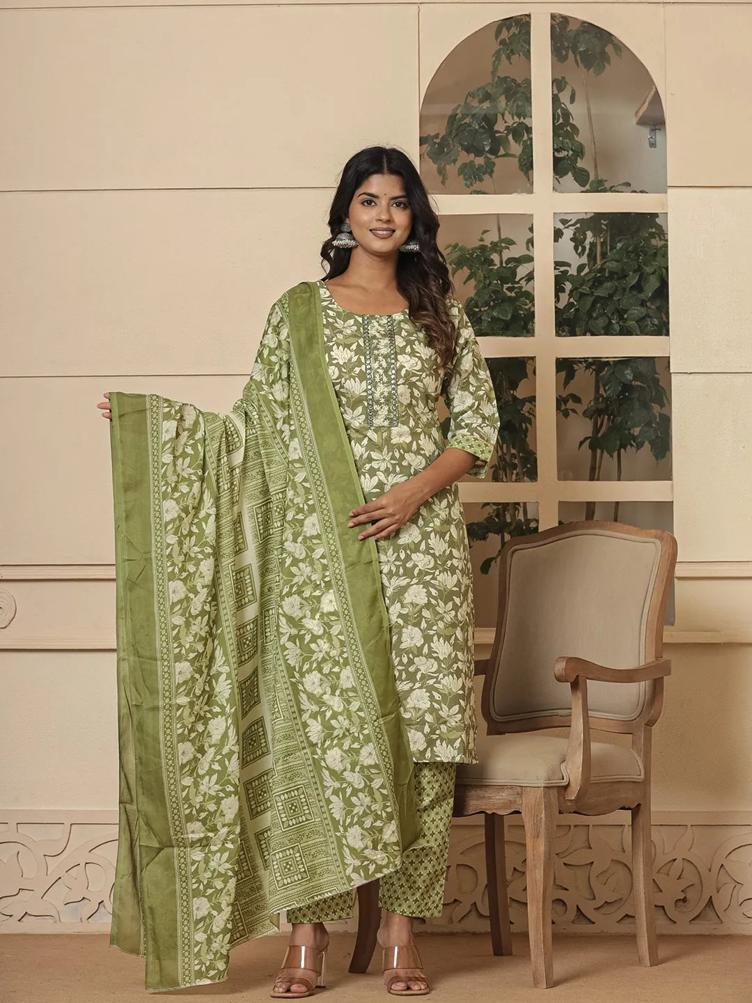 cotton green gota_patti kurta dupatta pant setoffline_sku-53-Yufta Store-7233SKDGRM