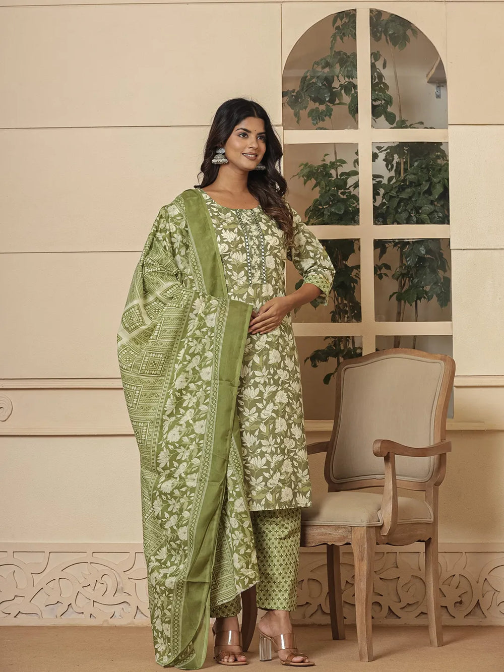 cotton green gota_patti kurta dupatta pant setoffline_sku-53-Yufta Store-7233SKDGRM