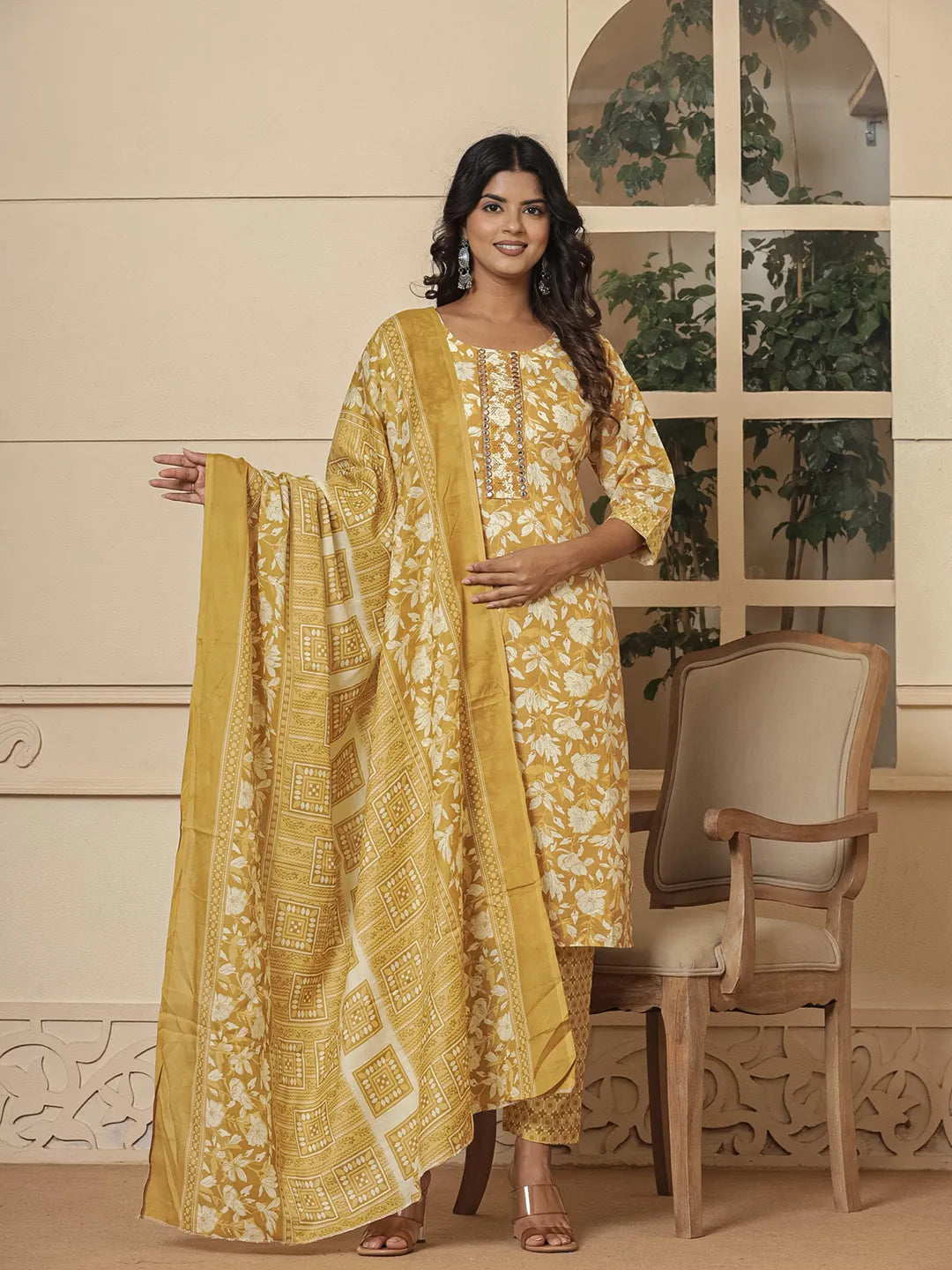 cotton mustard kurta dupatta pant setoffline_sku-54-Yufta Store-7233SKDMSM