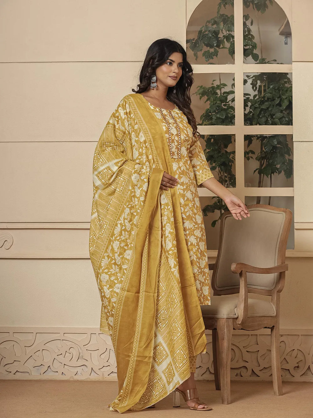 cotton mustard kurta dupatta pant setoffline_sku-54-Yufta Store-7233SKDMSM