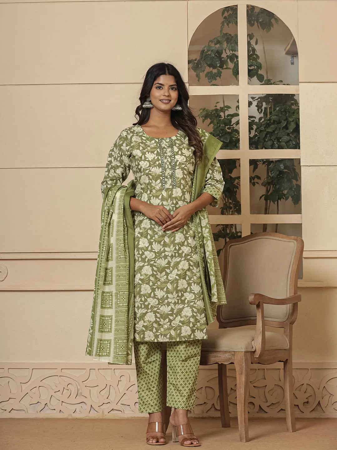 cotton green gota_patti kurta dupatta pant setoffline_sku-53-Yufta Store-7233SKDGRM