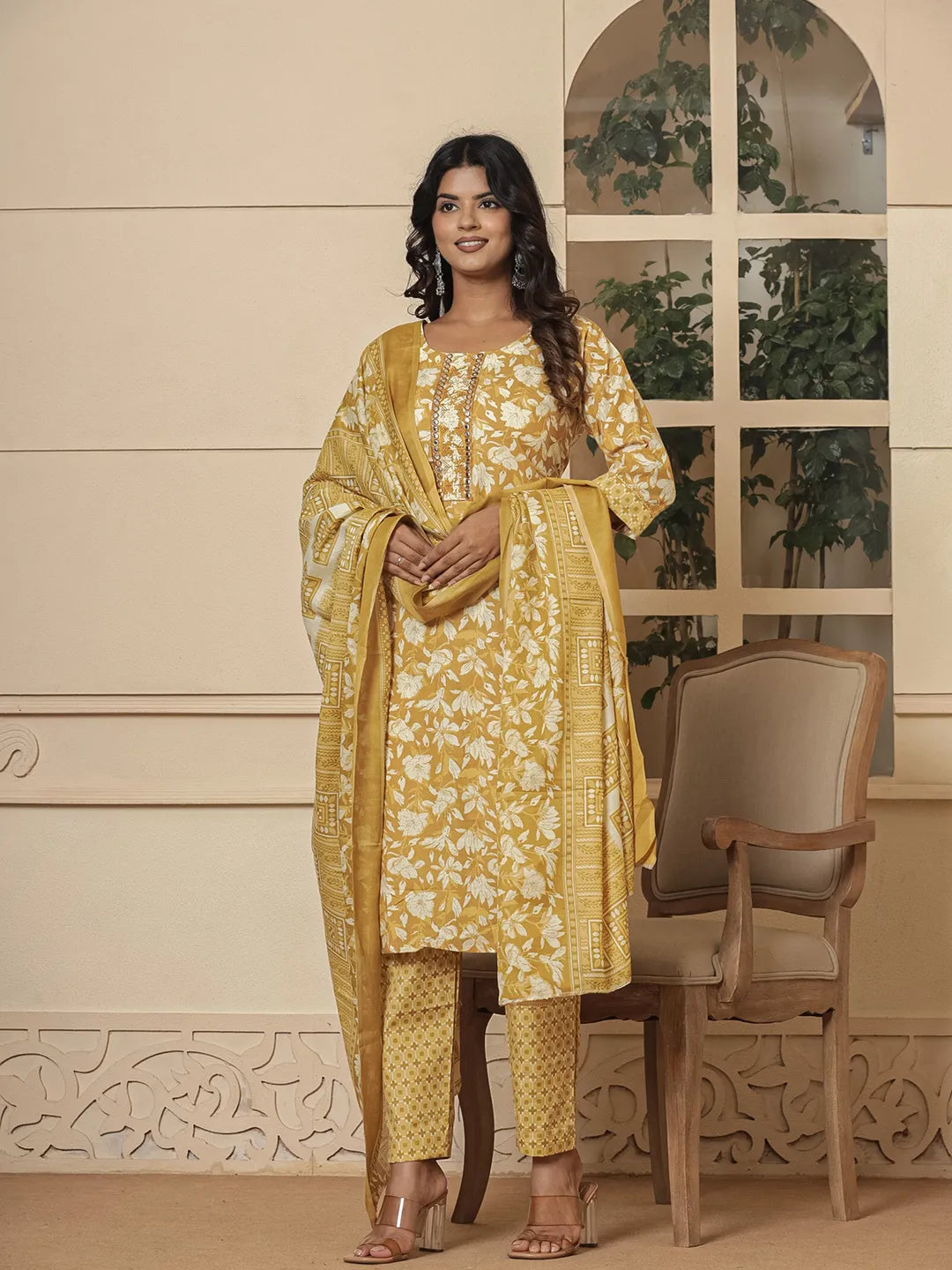 cotton mustard kurta dupatta pant setoffline_sku-54-Yufta Store-7233SKDMSM