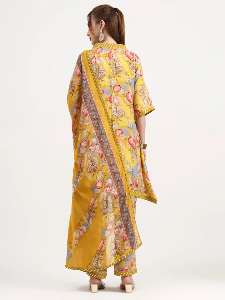 Yellow Lensing Flare Kurta Dupatta Set