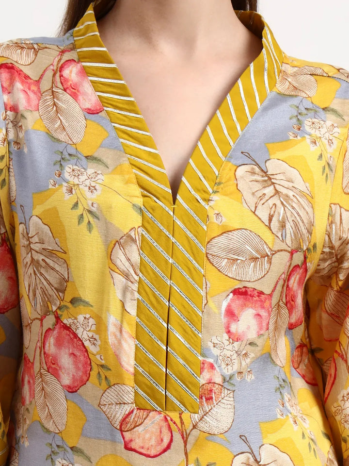 Yellow Lensing Flare Kurta Dupatta Set