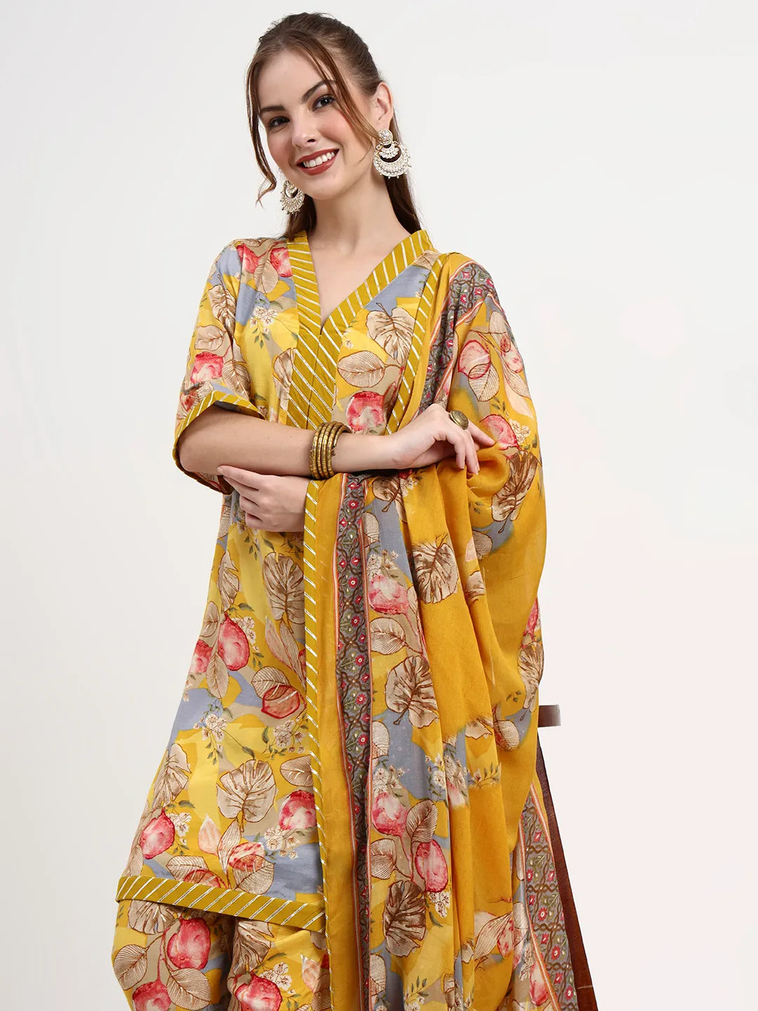 Yellow Lensing Flare Kurta Dupatta Set
