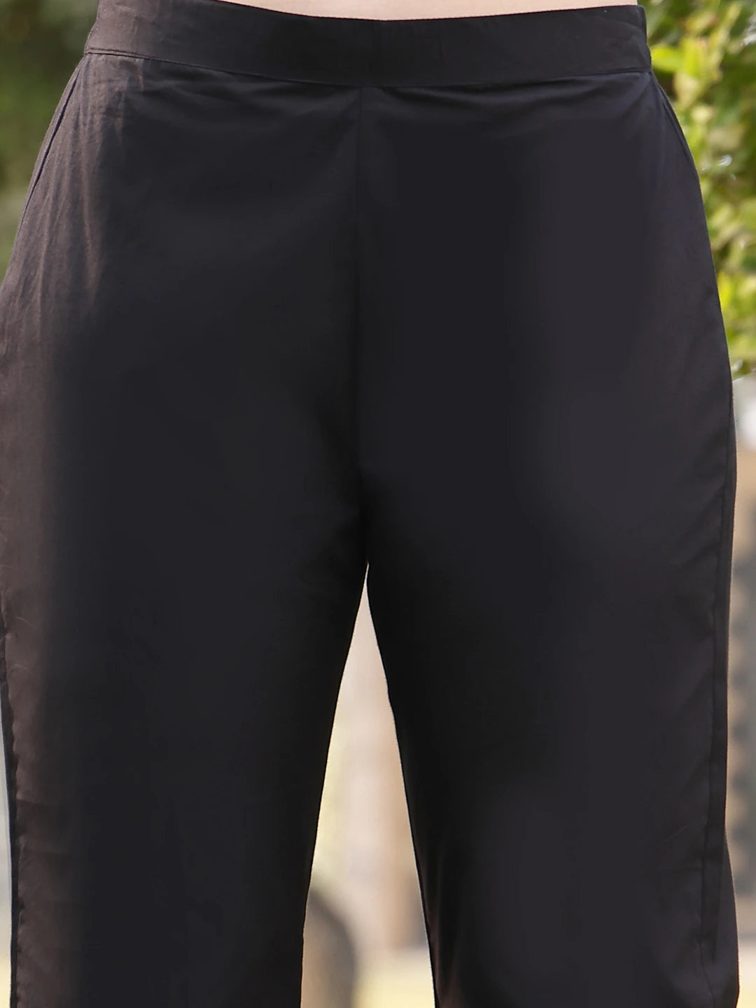 Black Pure Cotton A-Line Kurta Pants Dupatta Set