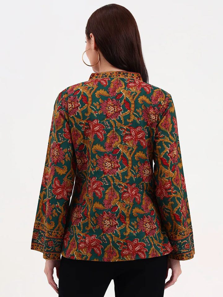 Green And Brown Cotton Straight Top