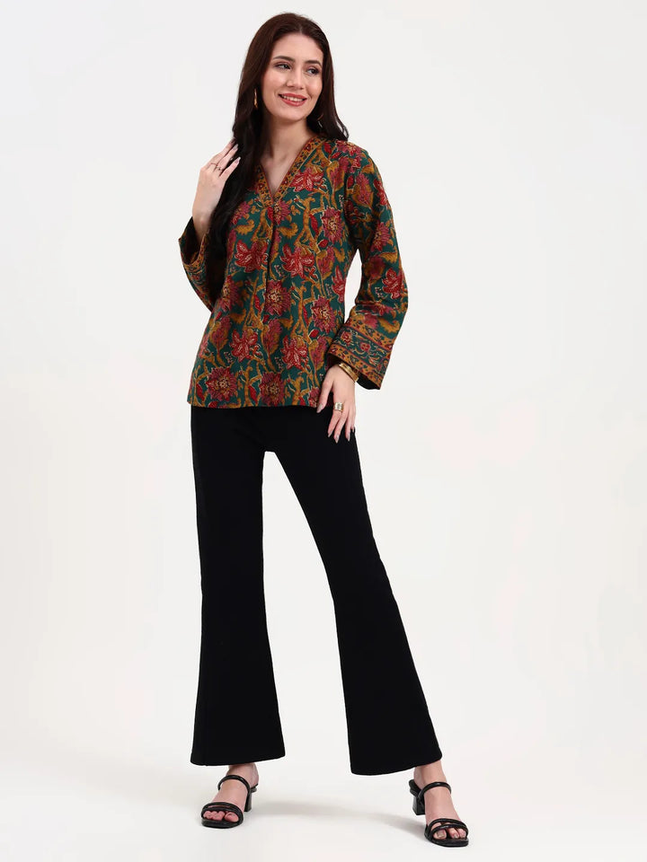 Green And Brown Cotton Straight Top