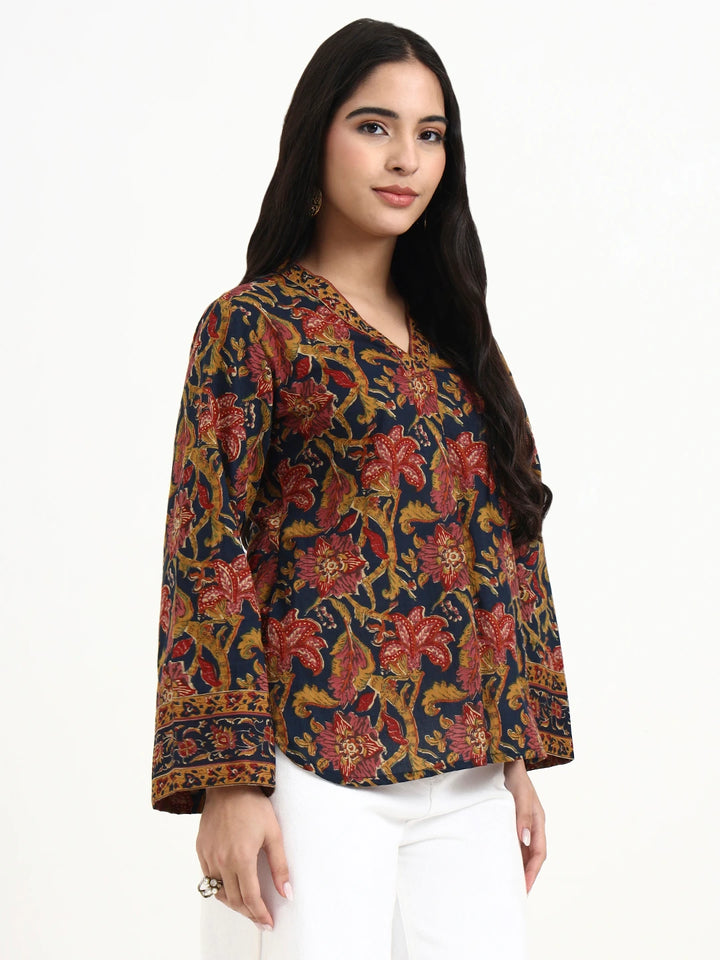 Navy Blue Cotton Regular Top