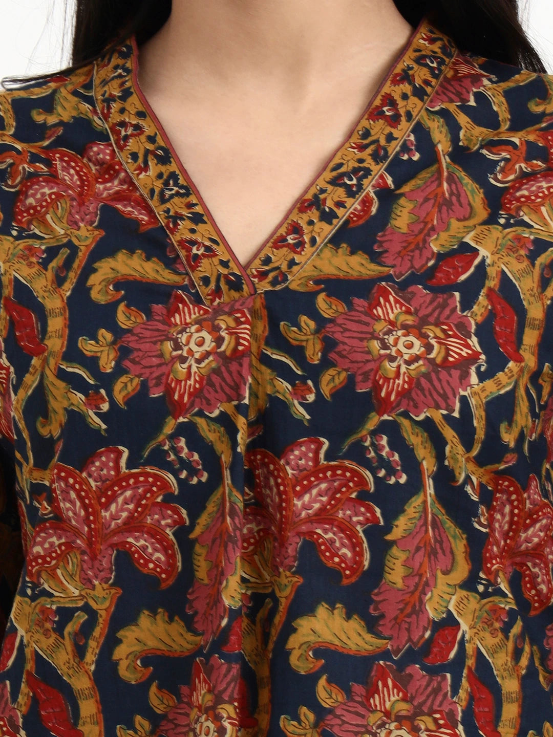 Navy Blue Cotton Regular Top