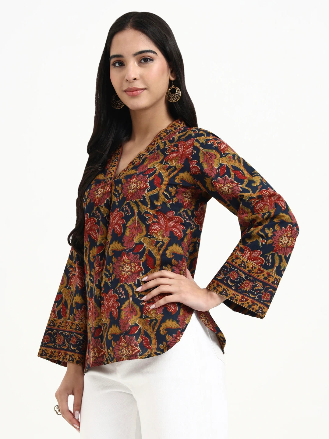 Navy Blue Cotton Regular Top