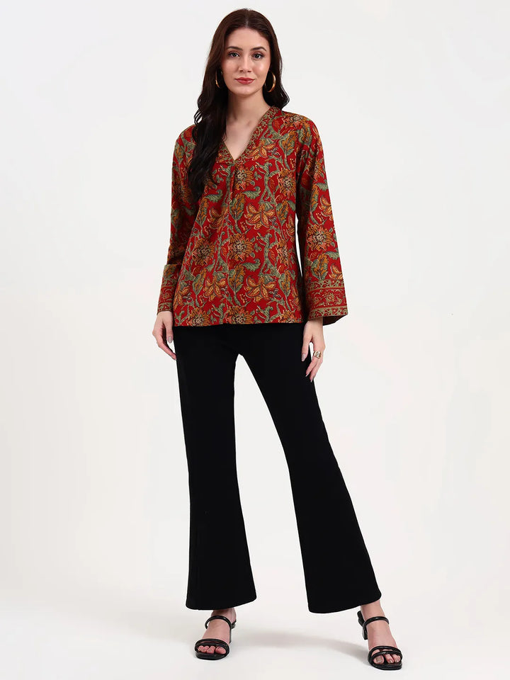 Red And Green Cotton Straight Top