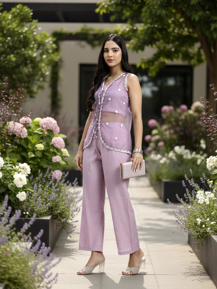 Lavender Organza Western Style Co-Ord Set