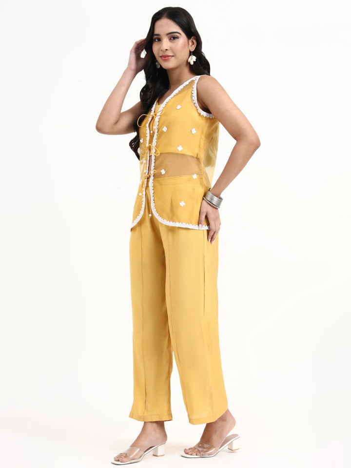 Yellow Organza Western Style Co-Ord Set