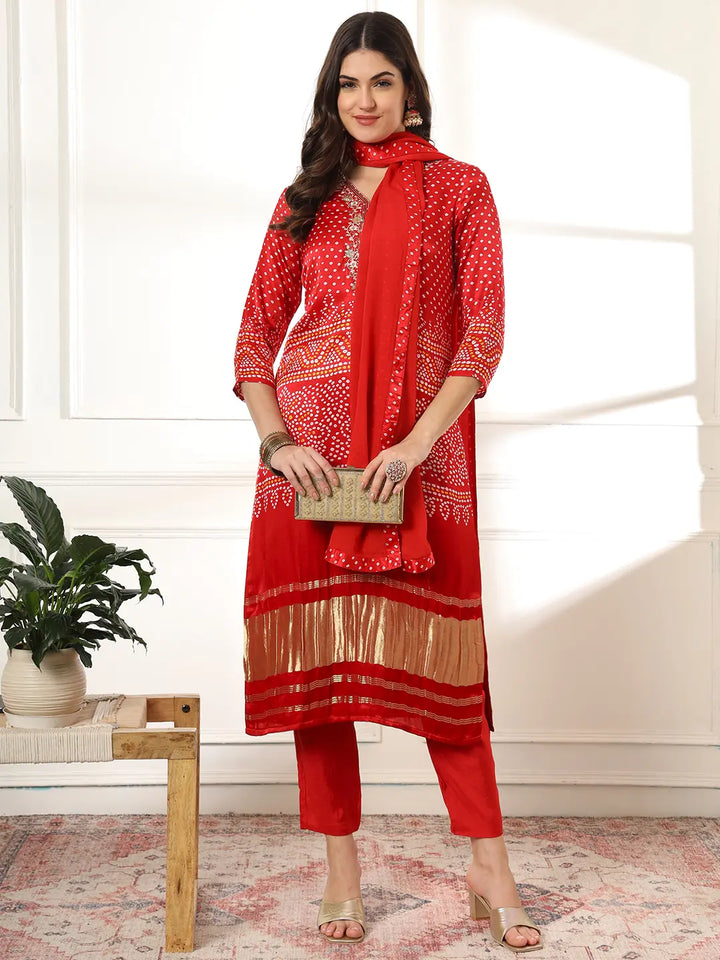 Red Silk Zari_Work Kurta Dupatta Pant Set