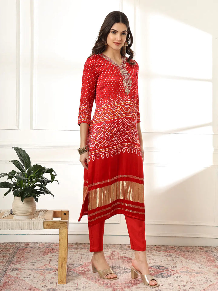 Red Silk Zari_Work Kurta Dupatta Pant Set