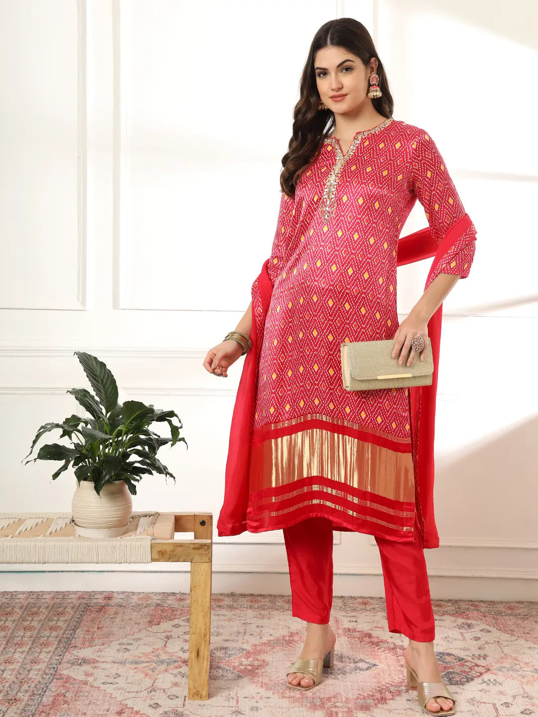 Pink Silk Zari_Work Kurta with Trousers with dupatta Set