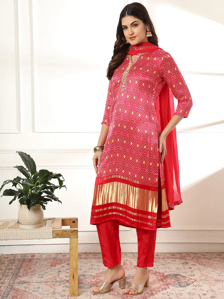 Pink Silk Zari_Work Kurta with Trousers with dupatta Set