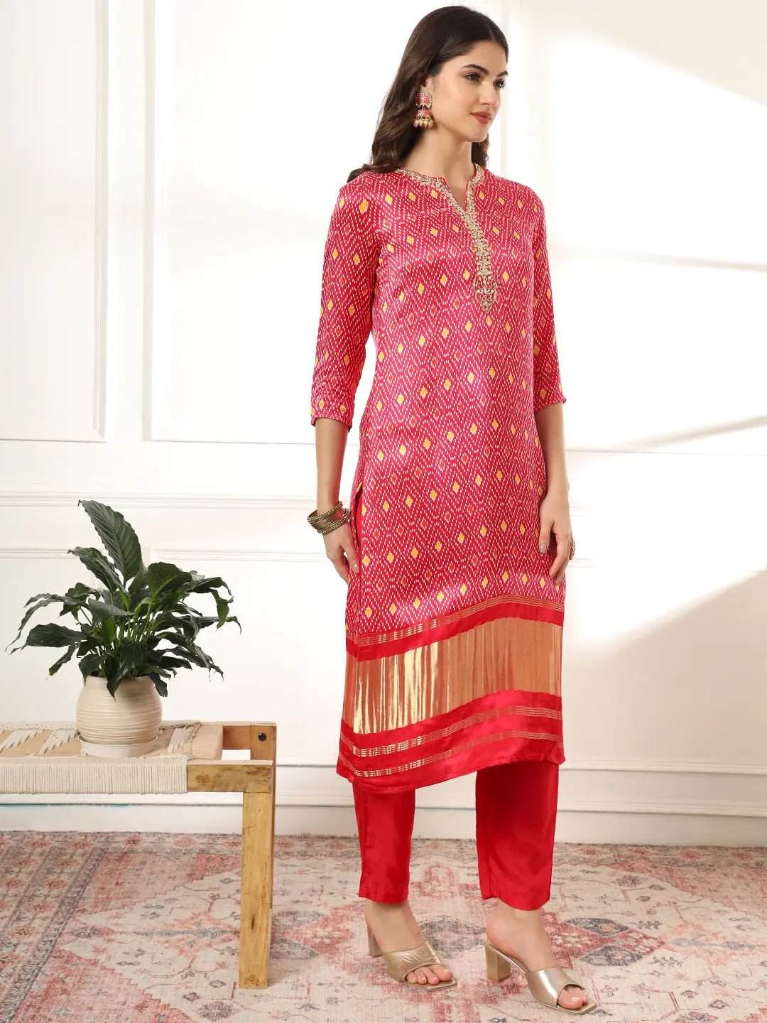 Pink Silk Zari_Work Kurta with Trousers with dupatta Set