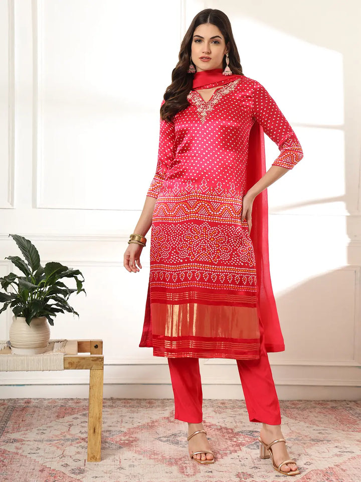 Hot Pink Silk Zari_Work Kurta Dupatta Pant Set